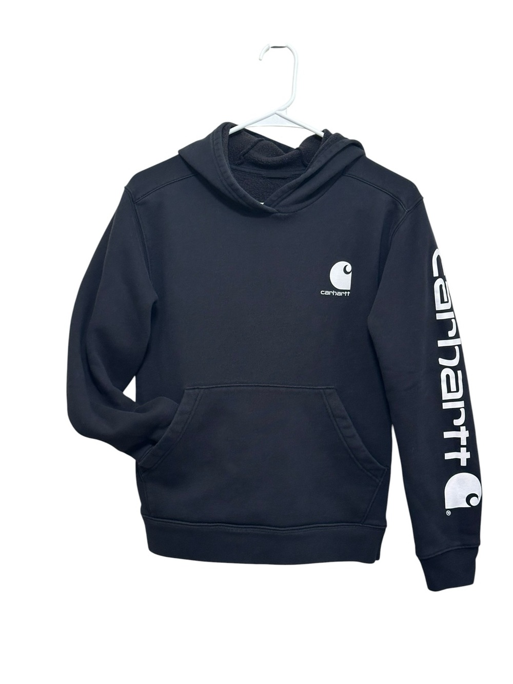 Carhartt Black Hoodie with White Sleeve Logo
